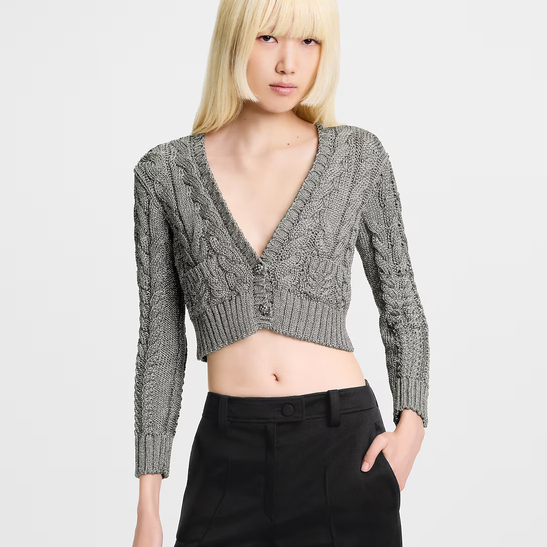 Cropped Cable Knit Cardigan