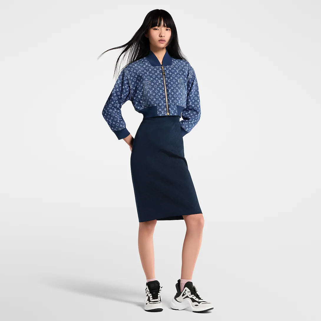 Cropped Monogram Denim Bomber Jacket