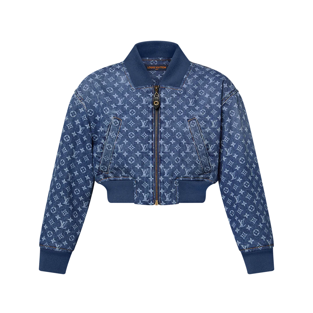 Cropped Monogram Denim Bomber Jacket