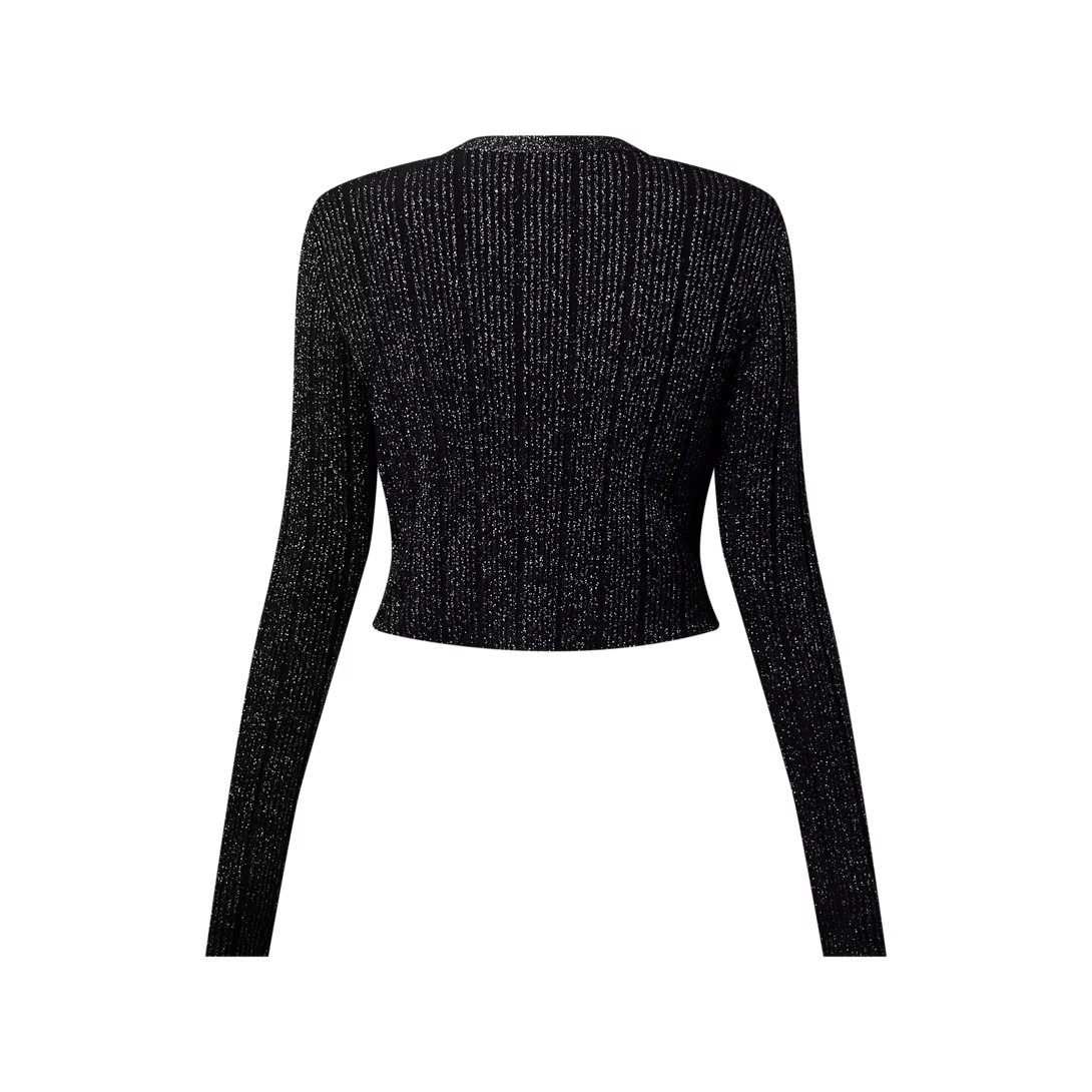Cropped Rib-Knit Lurex Cardigan