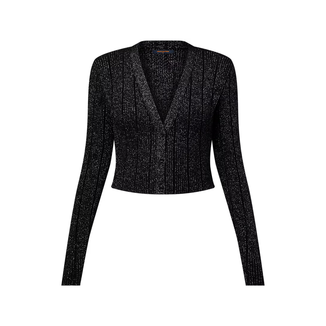 Cropped Rib-Knit Lurex Cardigan
