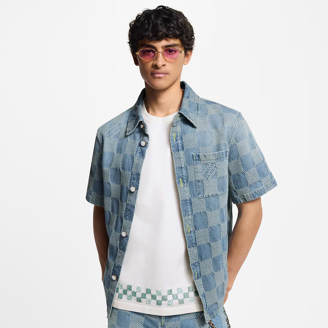 Damier 3D Light Denim Short-Sleeved Shirt