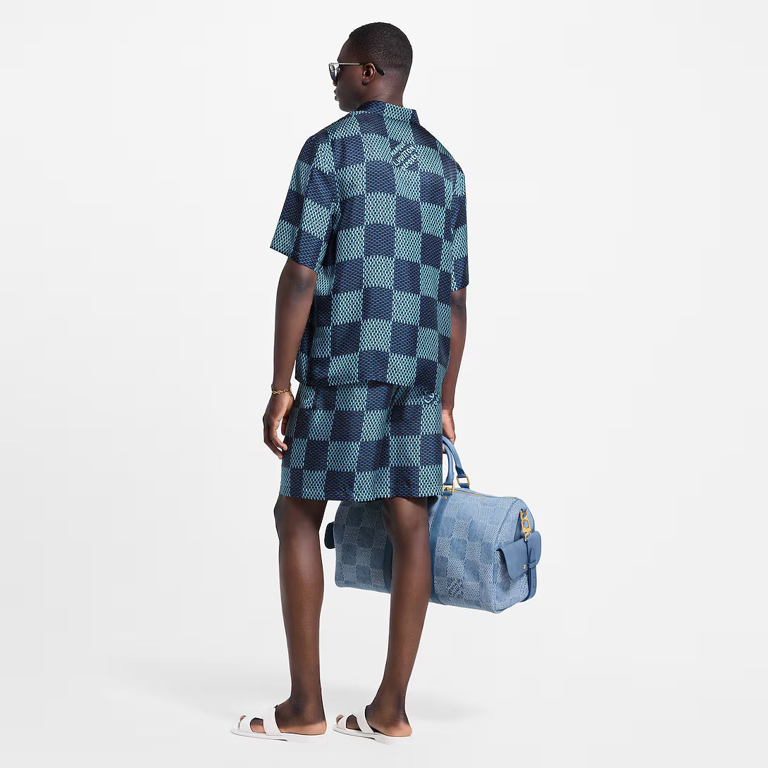 Damier Short-Sleeved Silk Shirt