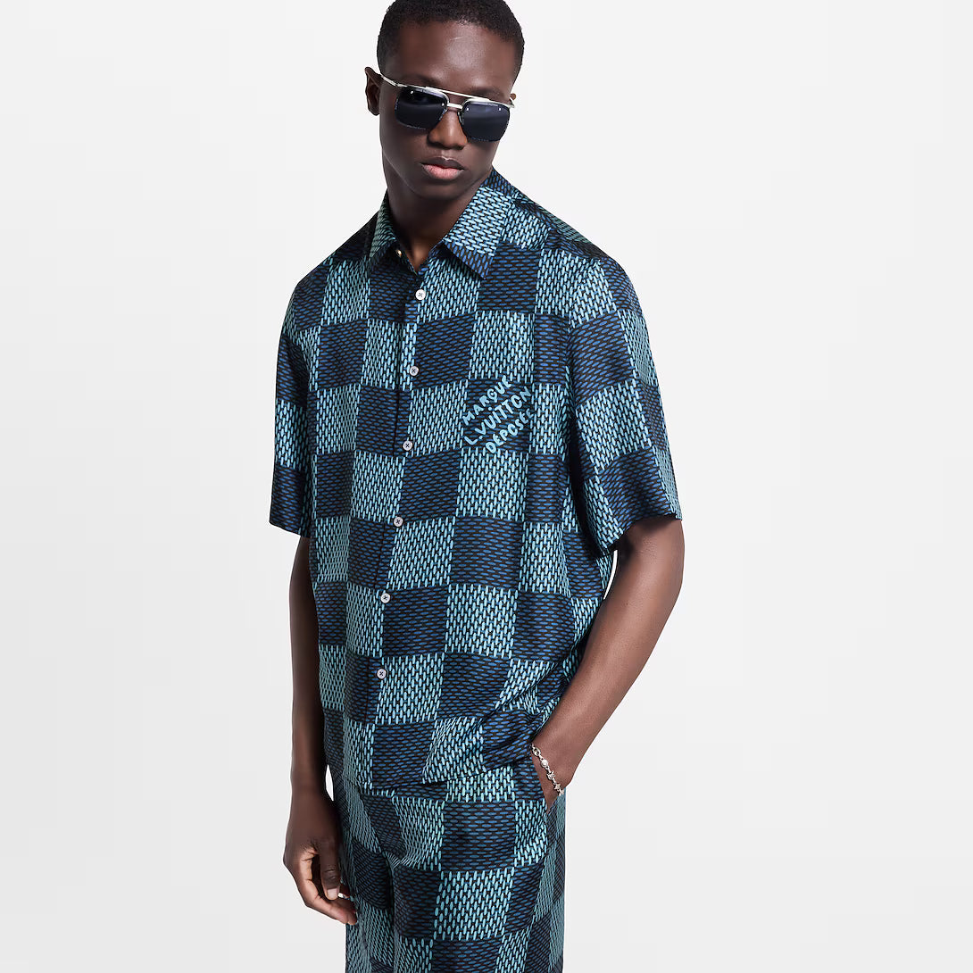Damier Short-Sleeved Silk Shirt