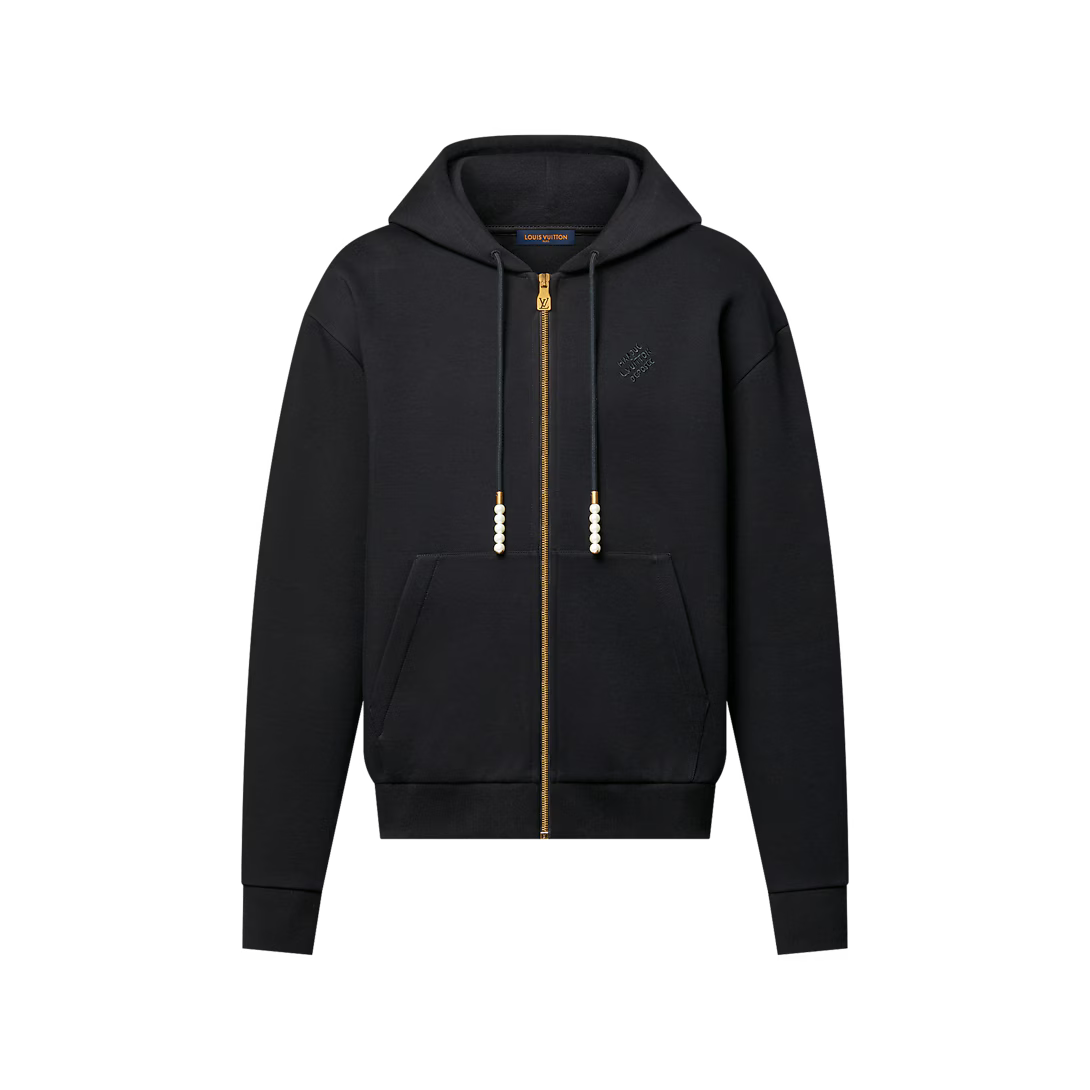 Embroidered Zipped Jersey Hoodie