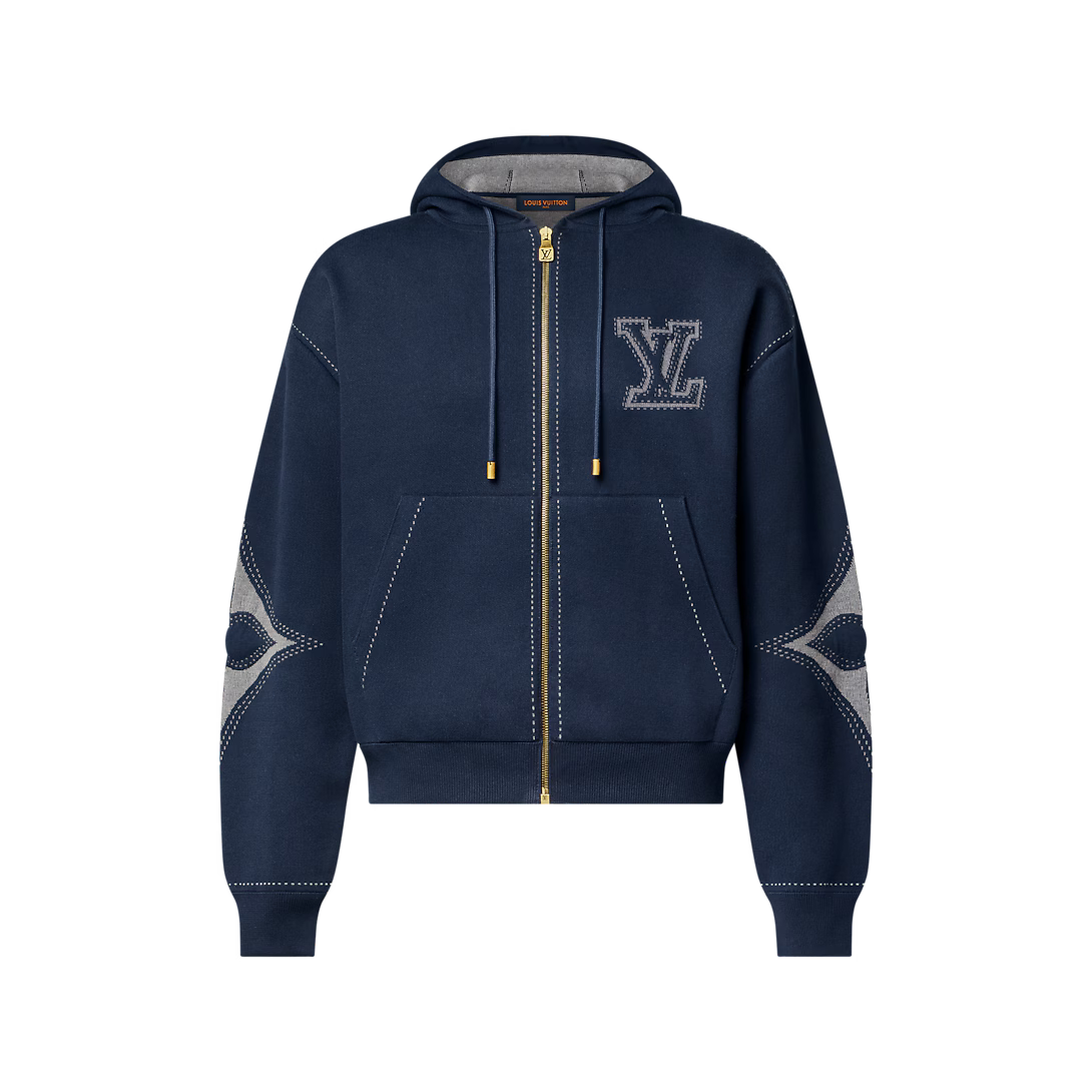 Graphic Intarsia Zipped Cotton Hoodie