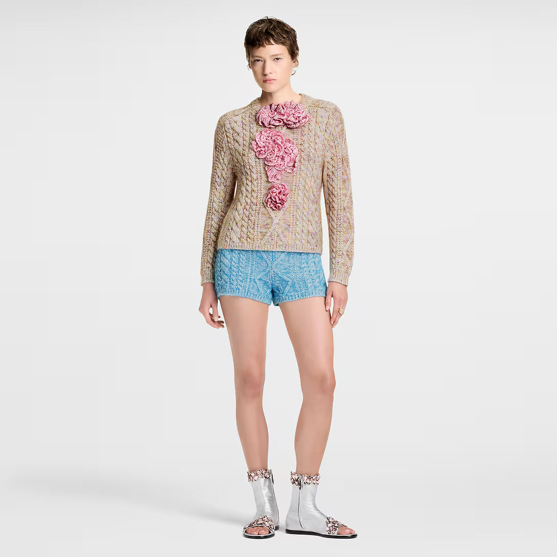 Knitted Flower Front Pullover