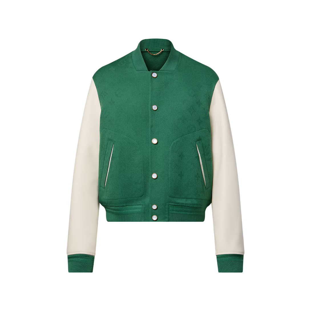 Leather Mix Monogram Varsity Jacket