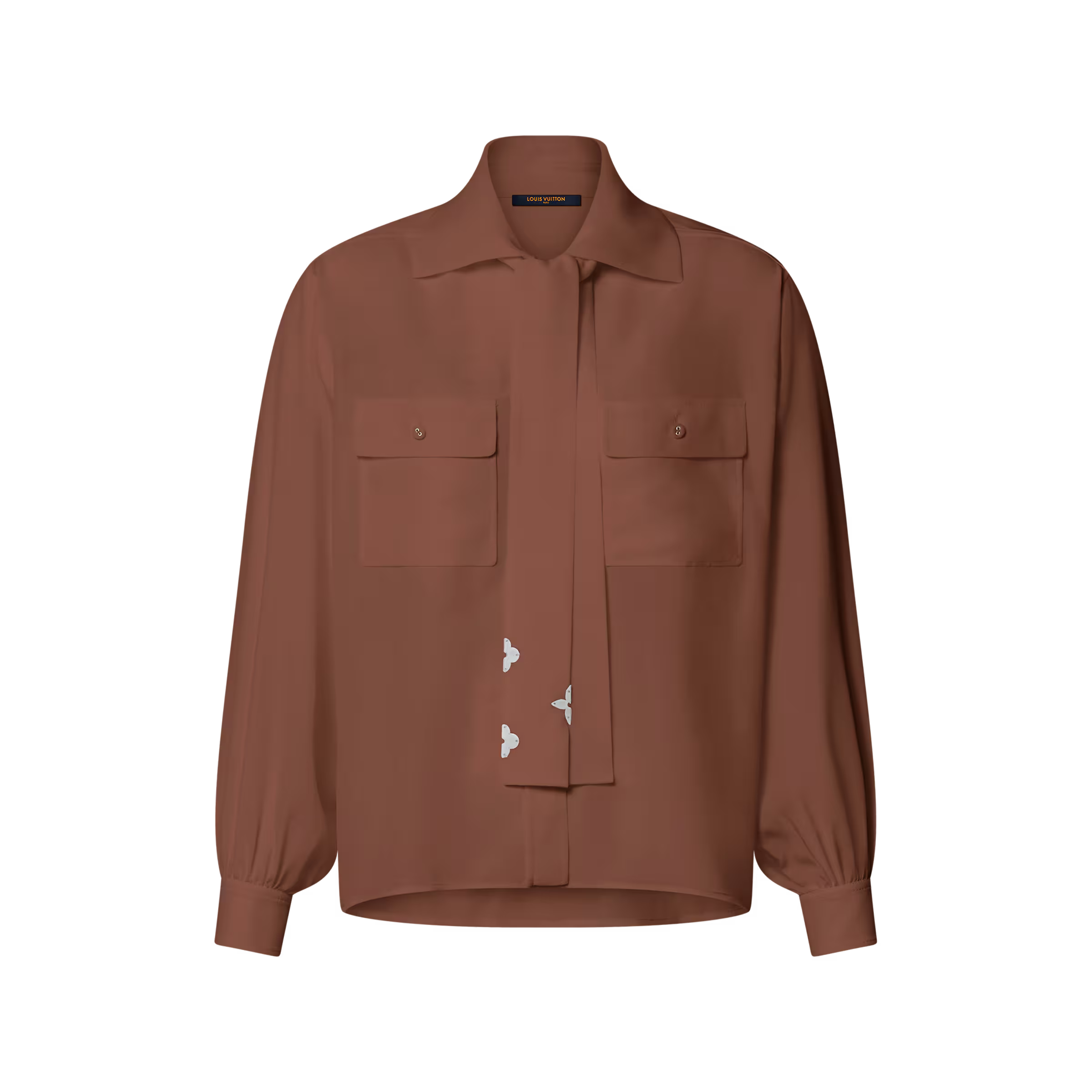 Long-Sleeved Lavaliere Shirt With Pocket Detail