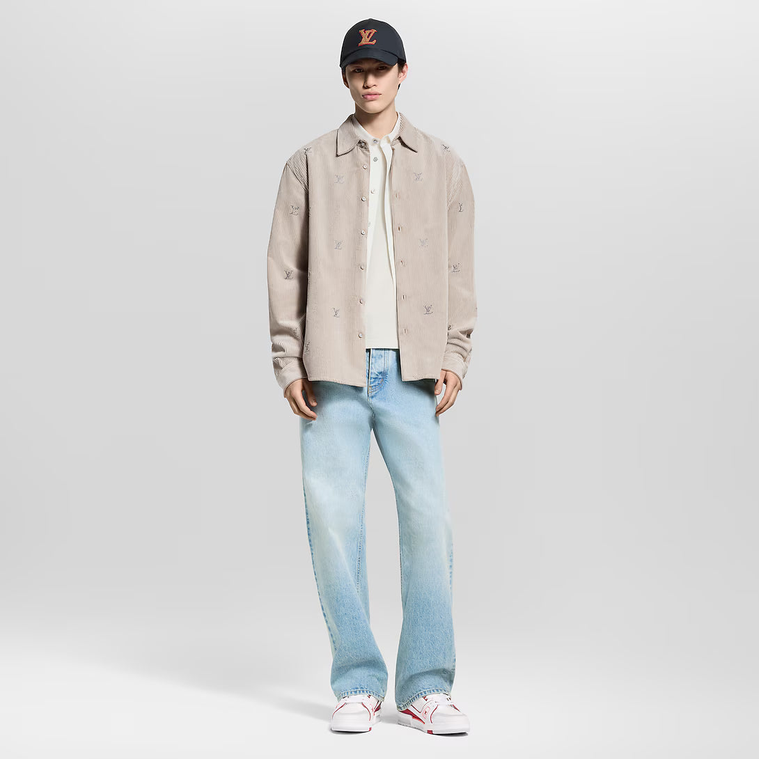 Blason Embellished Long-Sleeved Corduroy Shirt