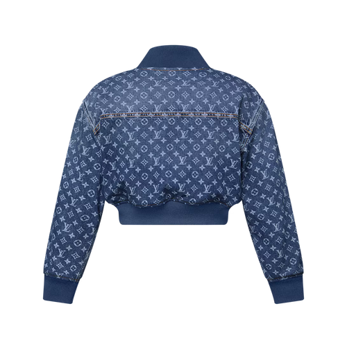Cropped Monogram Denim Bomber Jacket