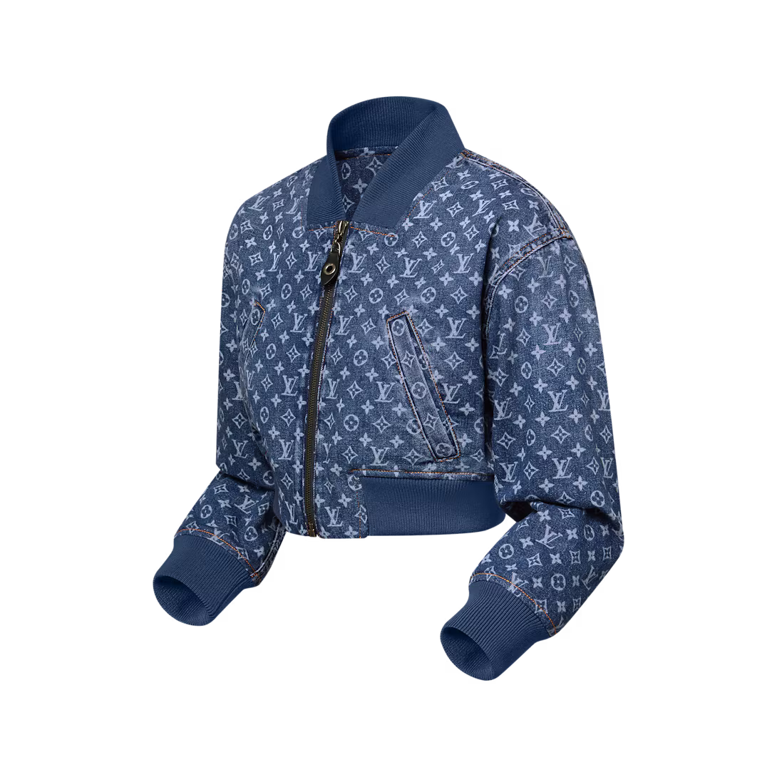 Cropped Monogram Denim Bomber Jacket