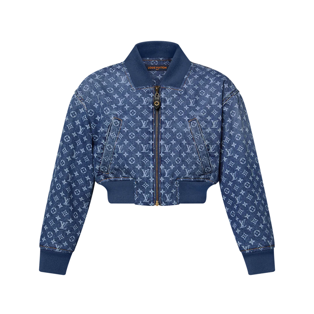 Cropped Monogram Denim Bomber Jacket