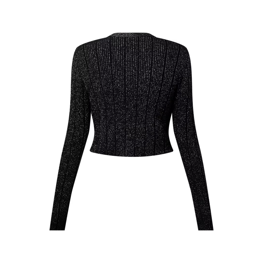 Cropped Rib-Knit Lurex Cardigan