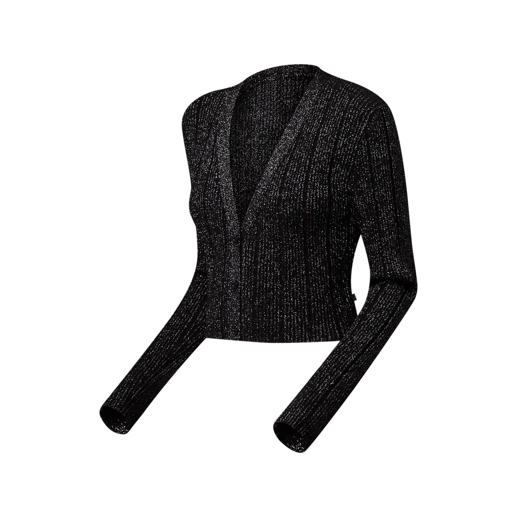 Cropped Rib-Knit Lurex Cardigan