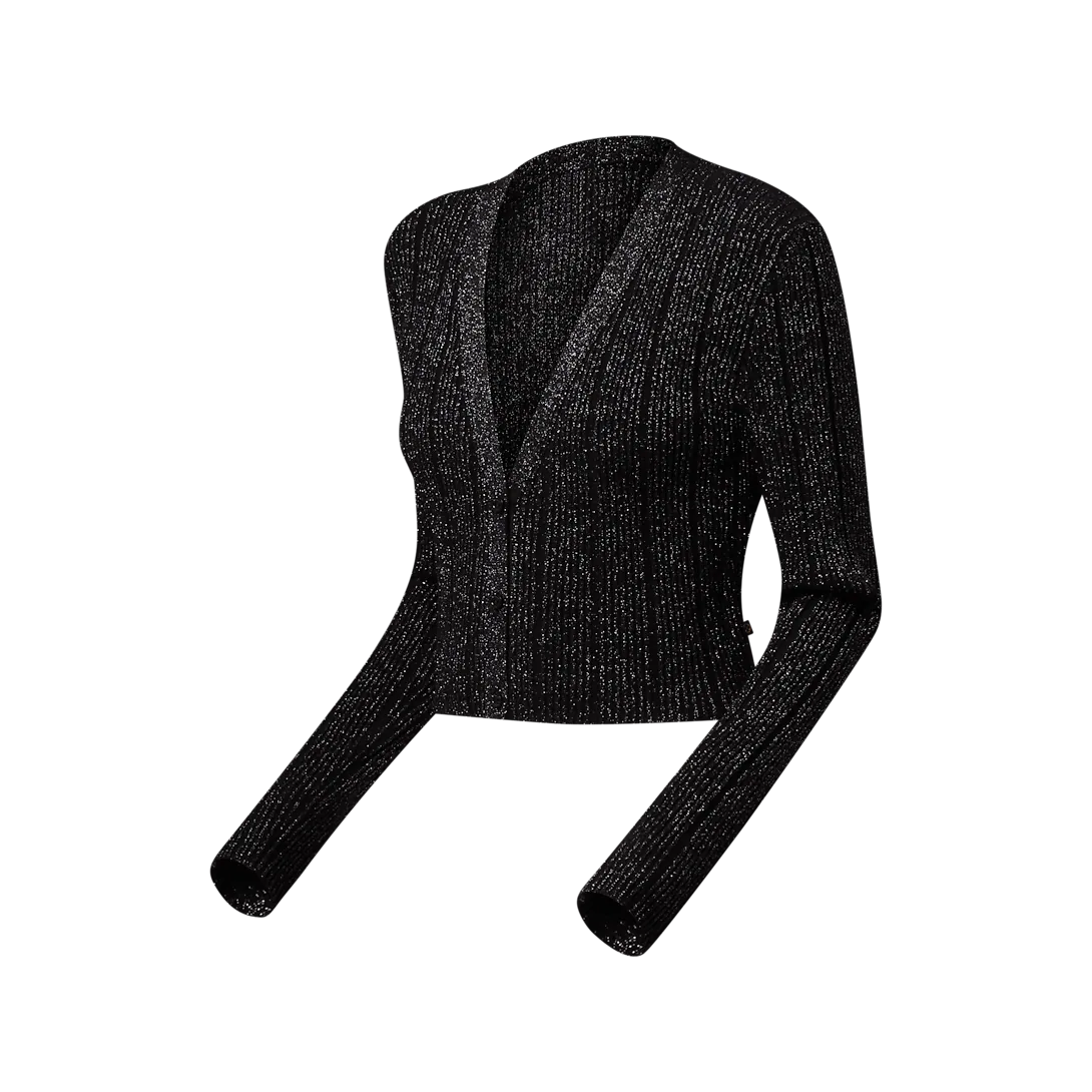Cropped Rib-Knit Lurex Cardigan