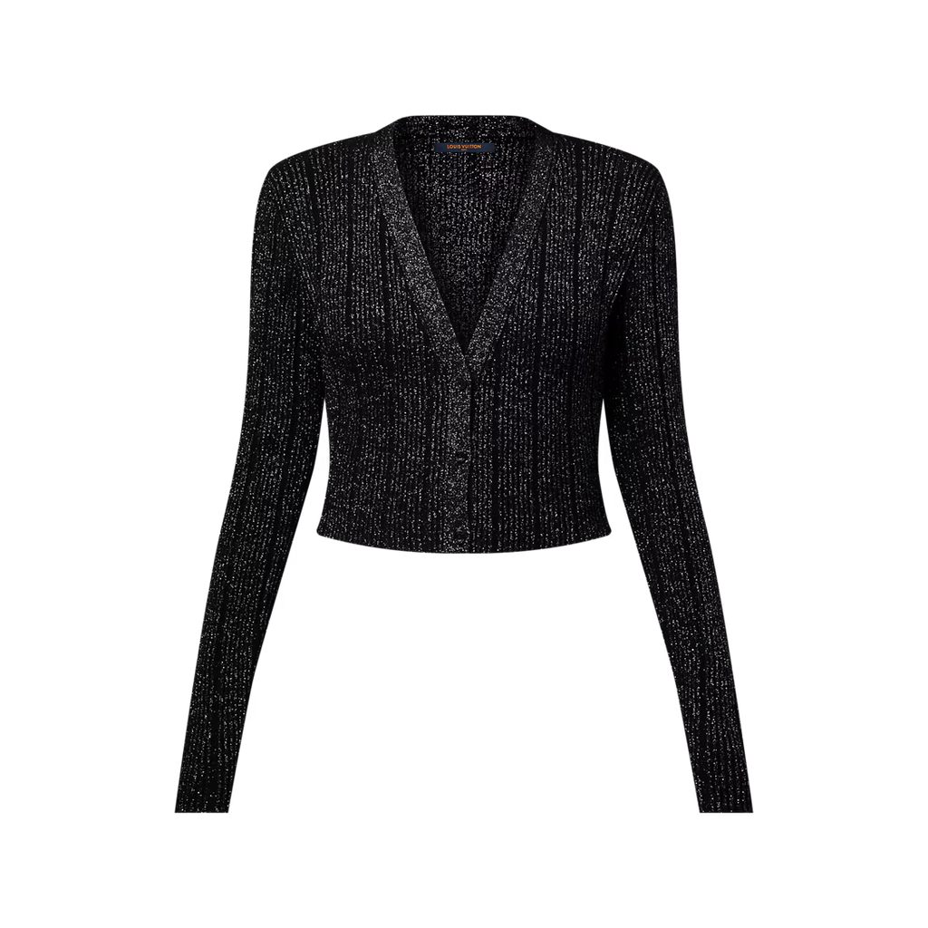 Cropped Rib-Knit Lurex Cardigan