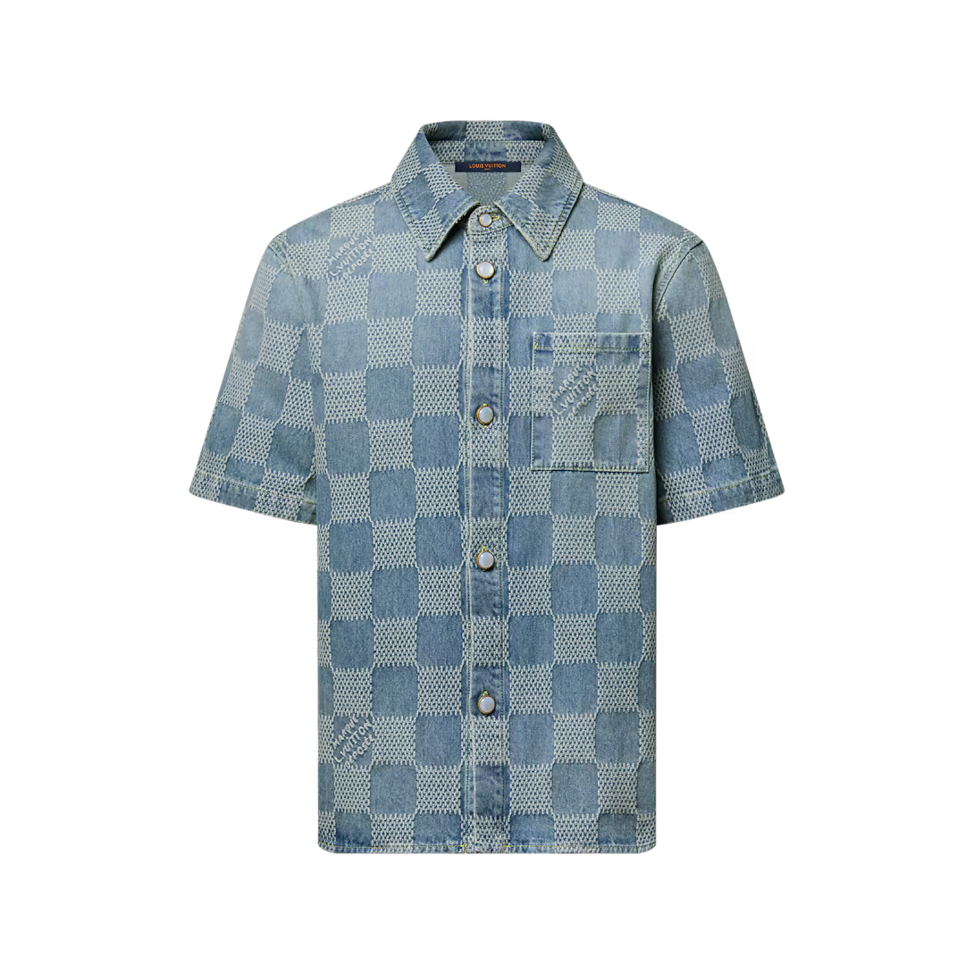 Damier 3D Light Denim Short-Sleeved Shirt