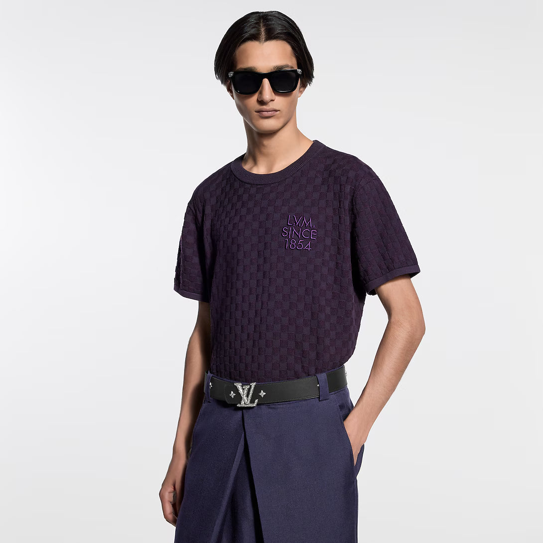 Damier Jacquard Short-Sleeved Crewneck