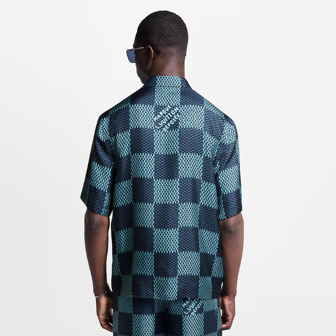 Damier Short-Sleeved Silk Shirt