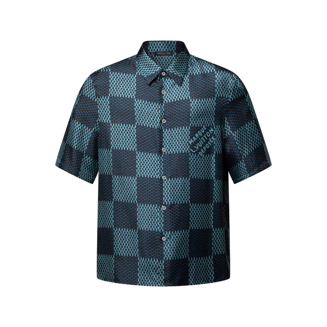 Damier Short-Sleeved Silk Shirt