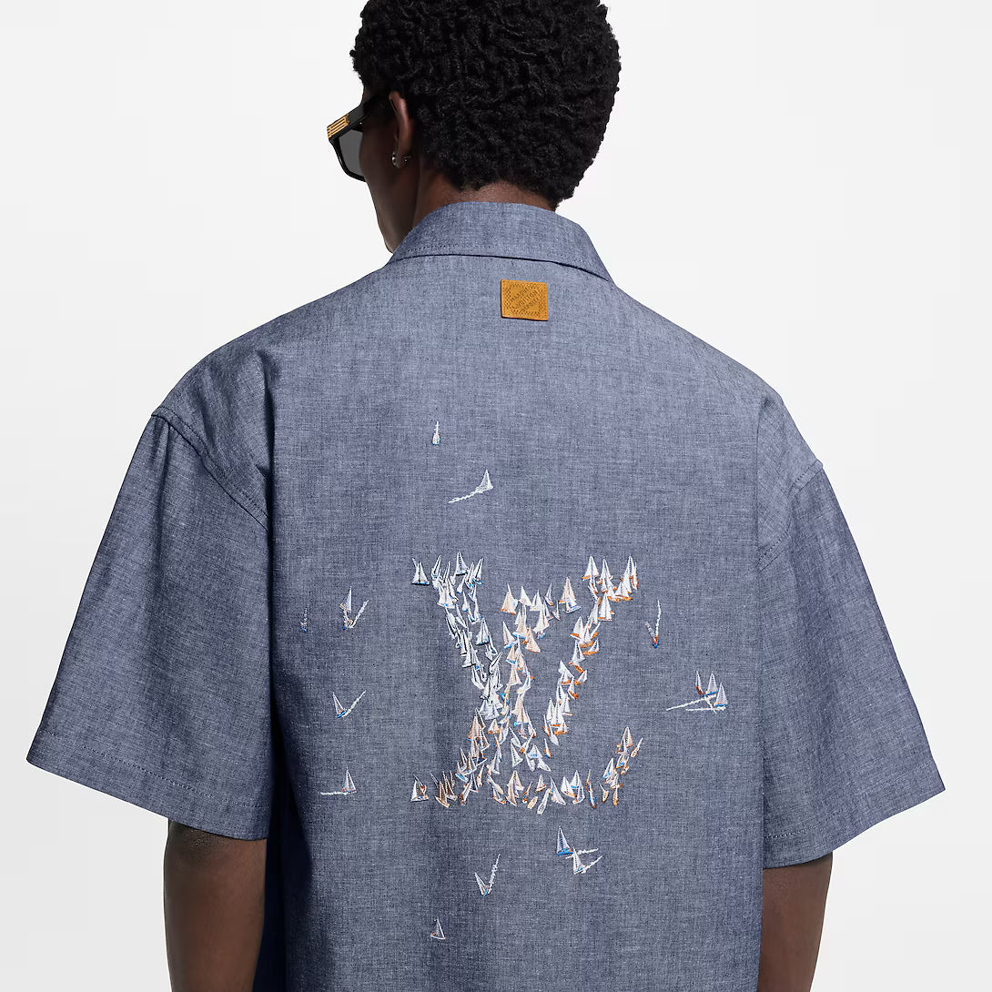 Embroidered Chambray Short-Sleeved Shirt