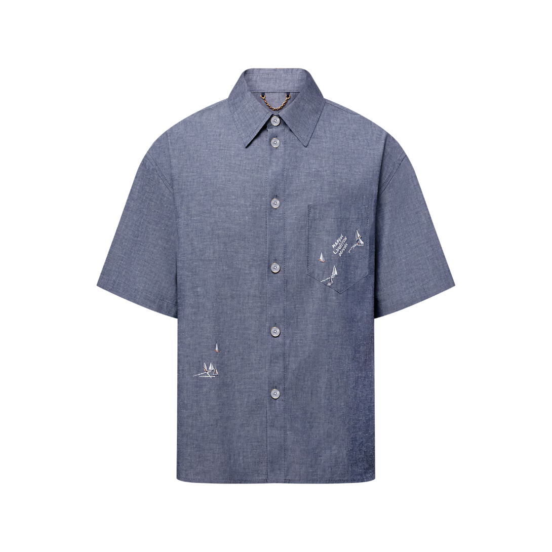 Embroidered Chambray Short-Sleeved Shirt