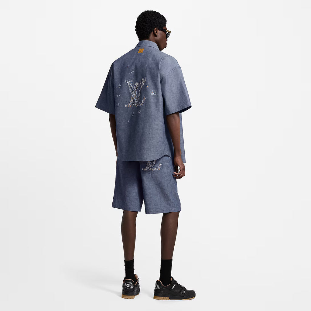 Embroidered Chambray Shorts