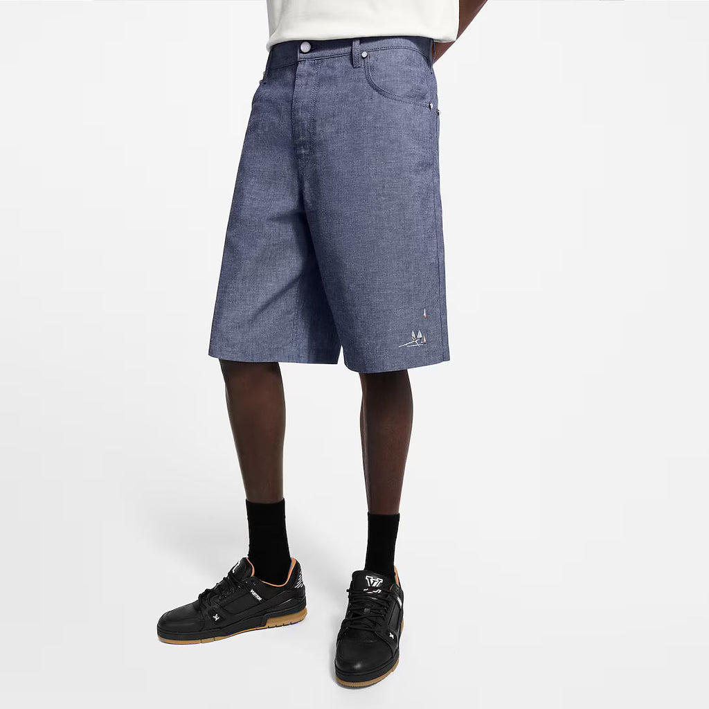 Embroidered Chambray Shorts