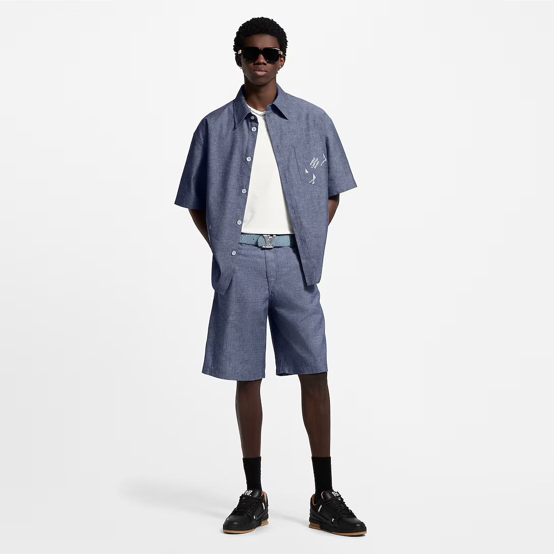Embroidered Chambray Shorts