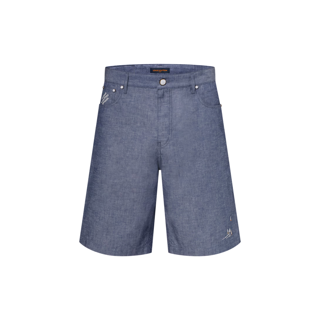 Embroidered Chambray Shorts