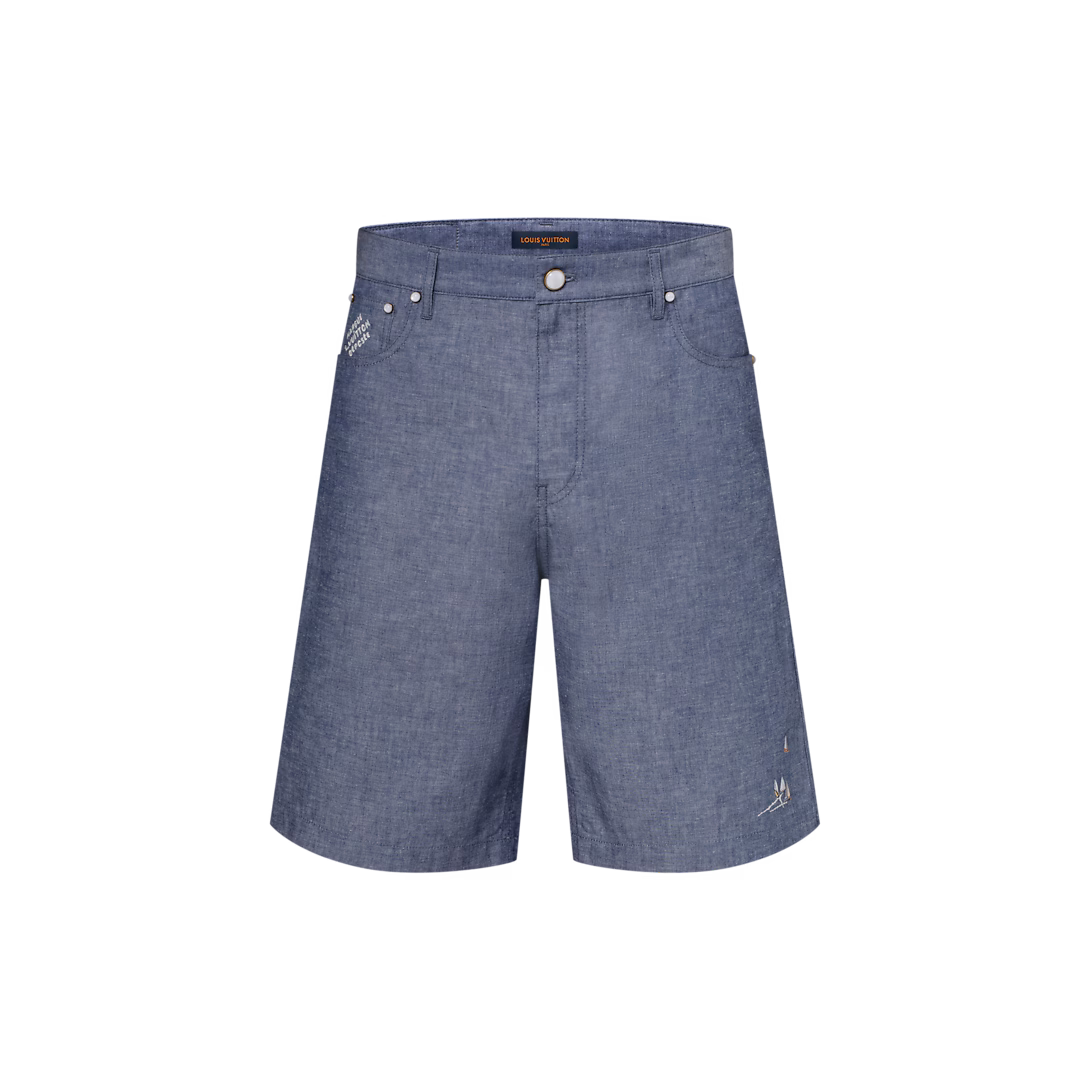 Embroidered Chambray Shorts