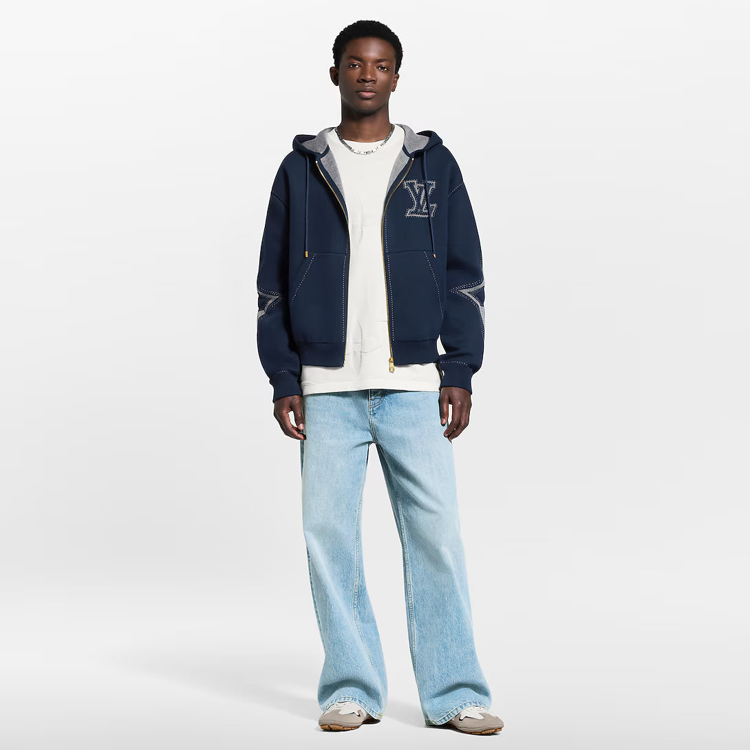 Graphic Intarsia Zipped Cotton Hoodie