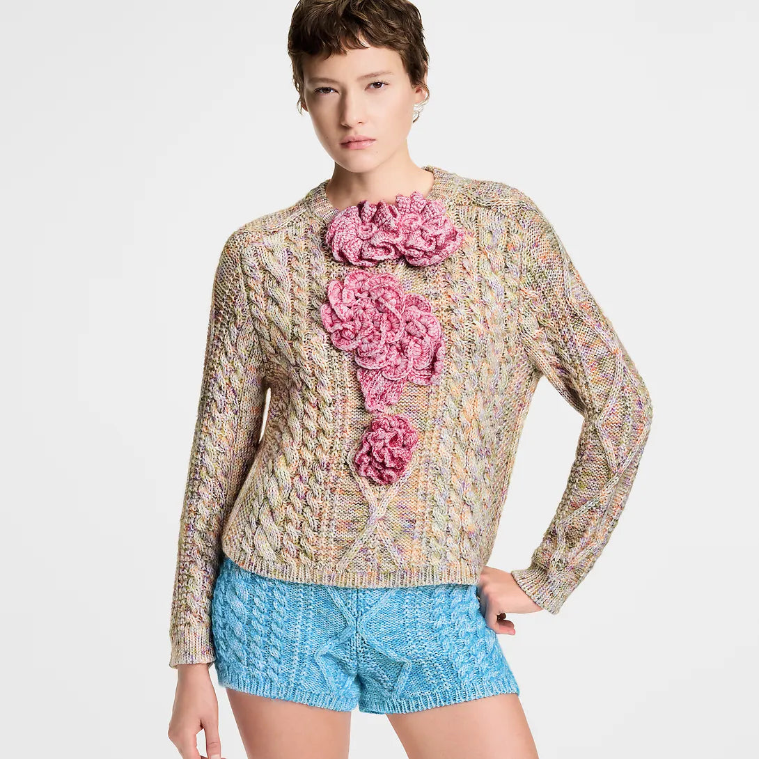Knitted Flower Front Pullover