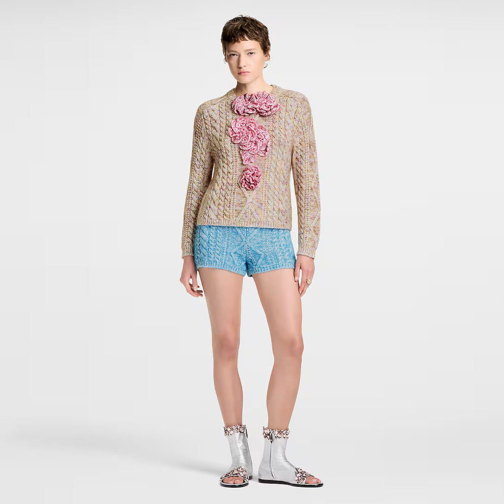 Knitted Flower Front Pullover