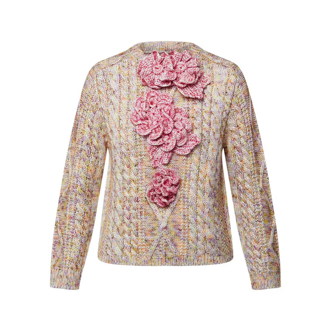Knitted Flower Front Pullover