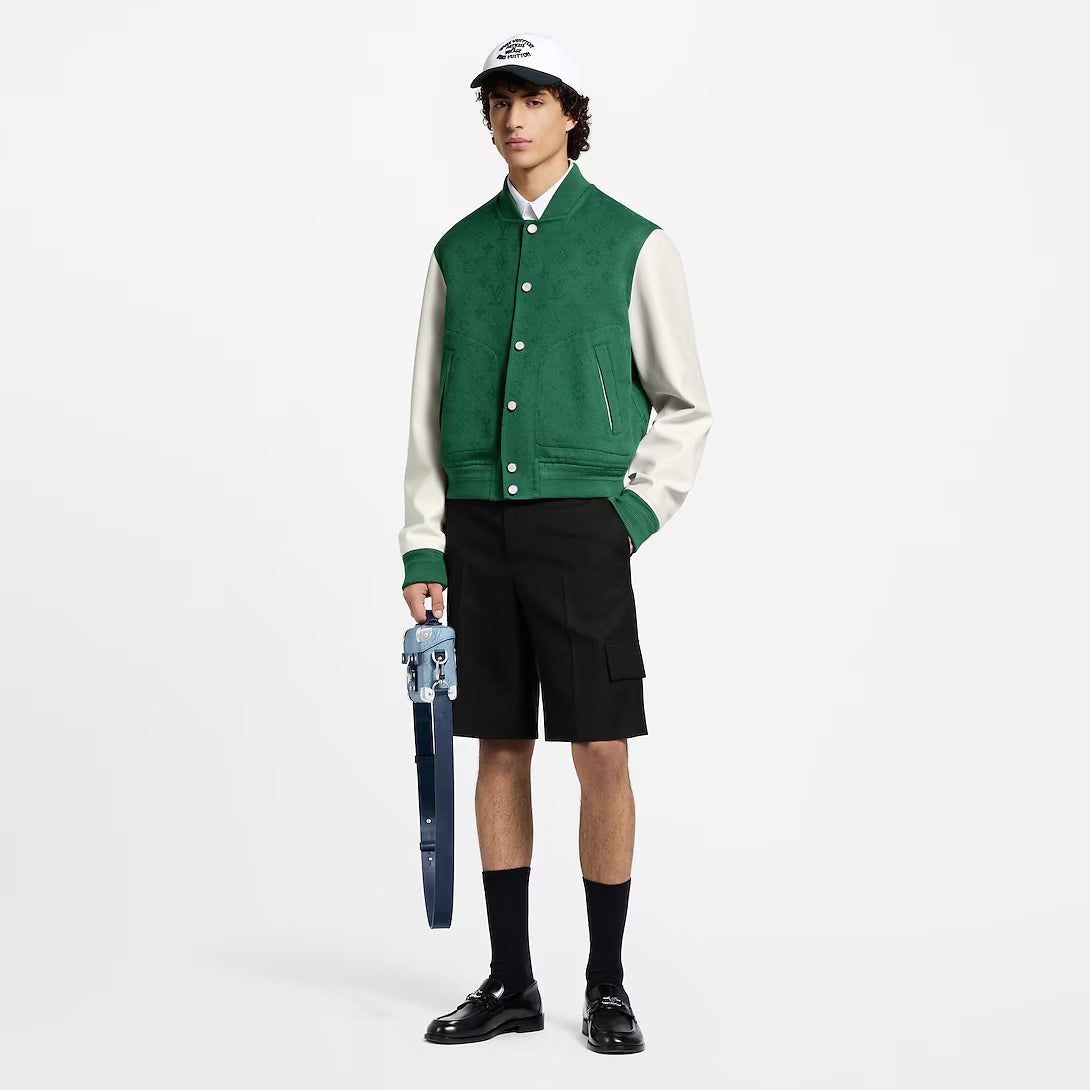 Leather Mix Monogram Varsity Jacket