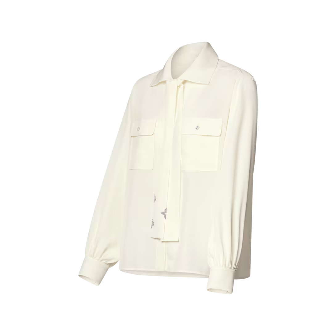 Long-Sleeved Lavaliere Shirt With Pocket Detail