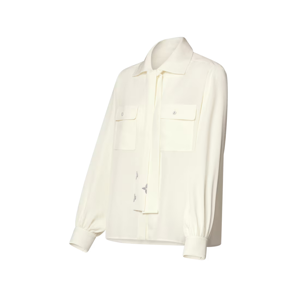 Long-Sleeved Lavaliere Shirt With Pocket Detail