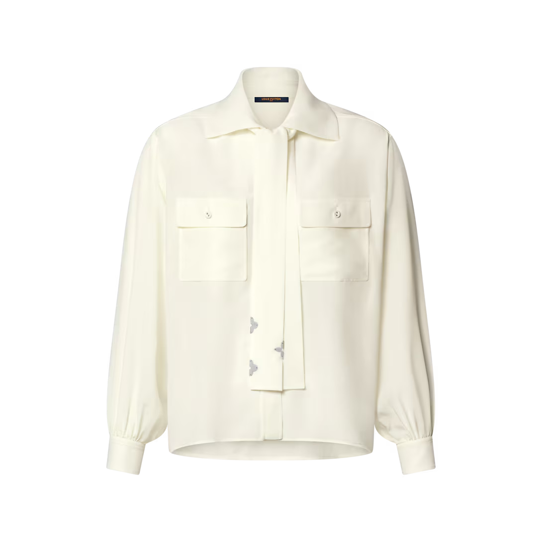 Long-Sleeved Lavaliere Shirt With Pocket Detail