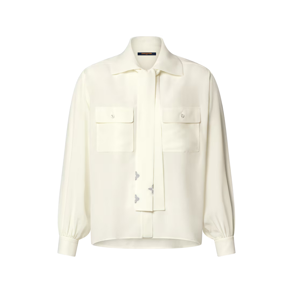 Long-Sleeved Lavaliere Shirt With Pocket Detail