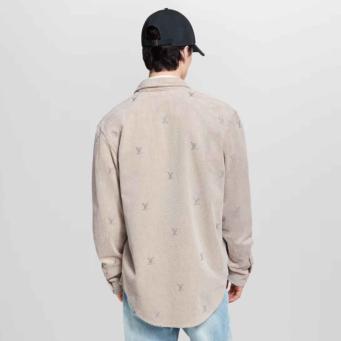 Blason Embellished Long-Sleeved Corduroy Shirt