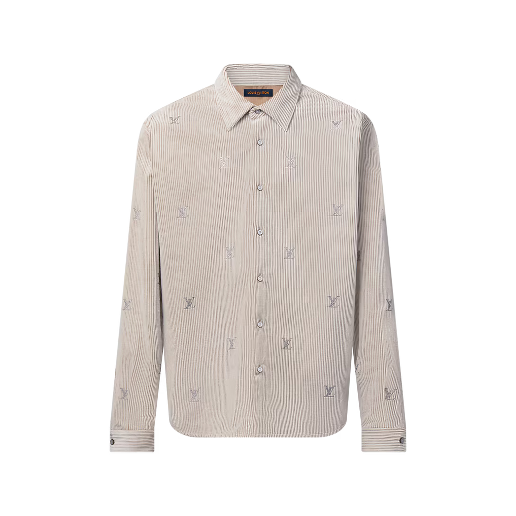 Blason Embellished Long-Sleeved Corduroy Shirt
