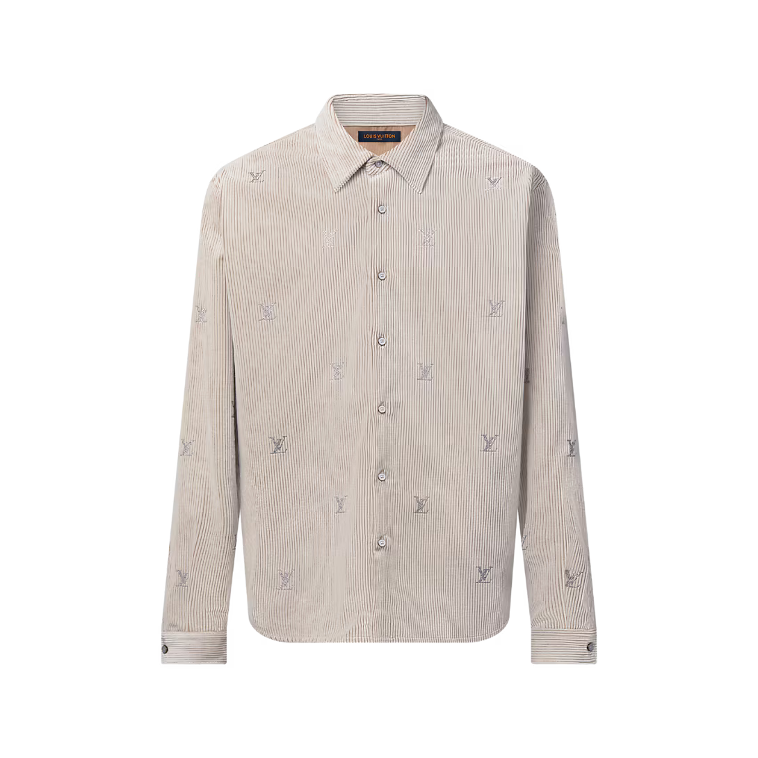 Blason Embellished Long-Sleeved Corduroy Shirt