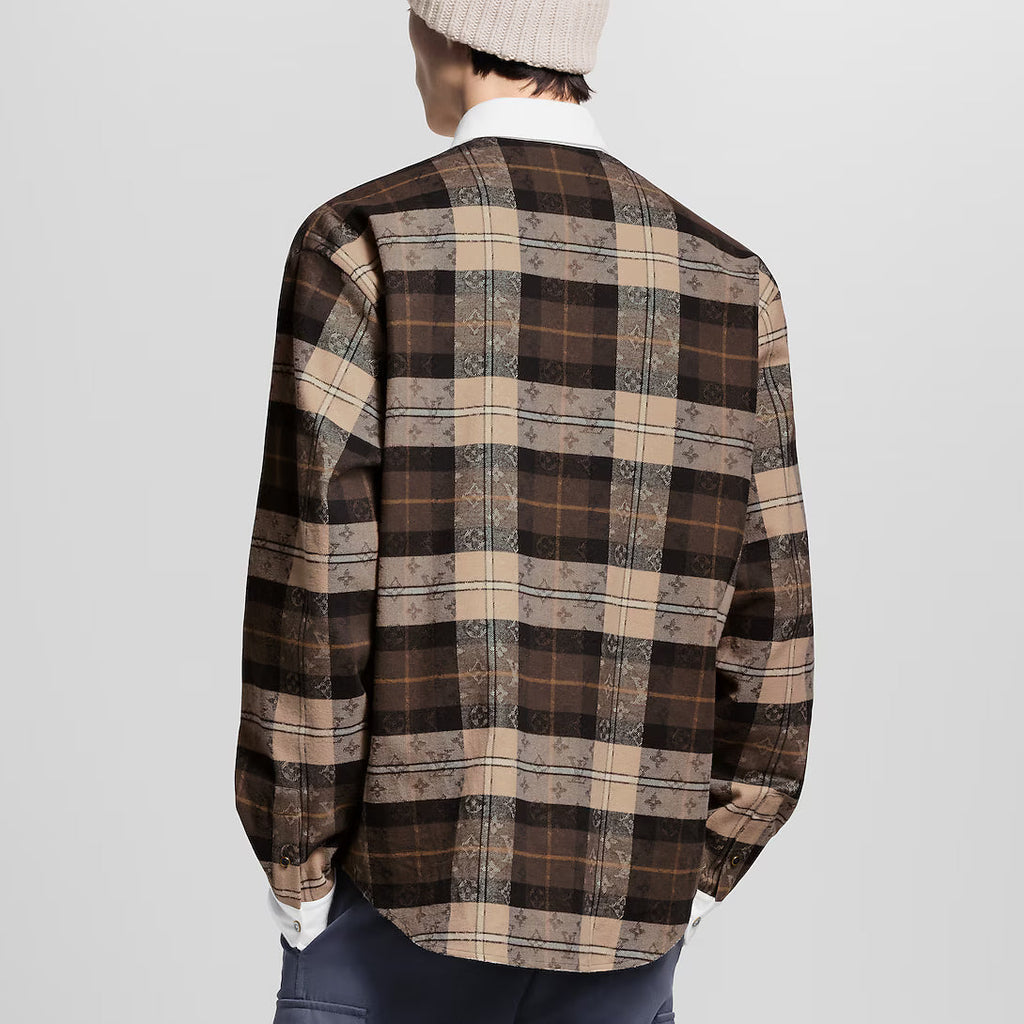 Monogram Flannel Long-Sleeved Polo Shirt