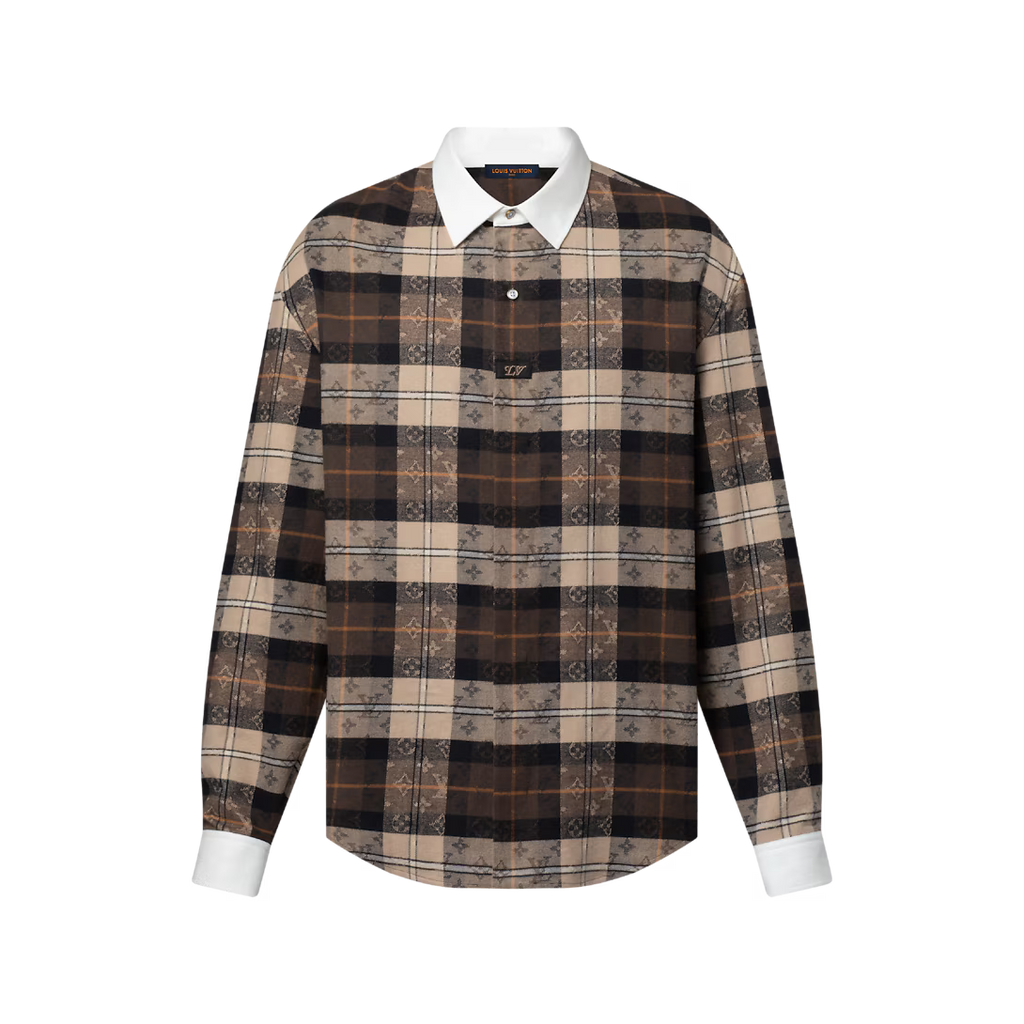Monogram Flannel Long-Sleeved Polo Shirt