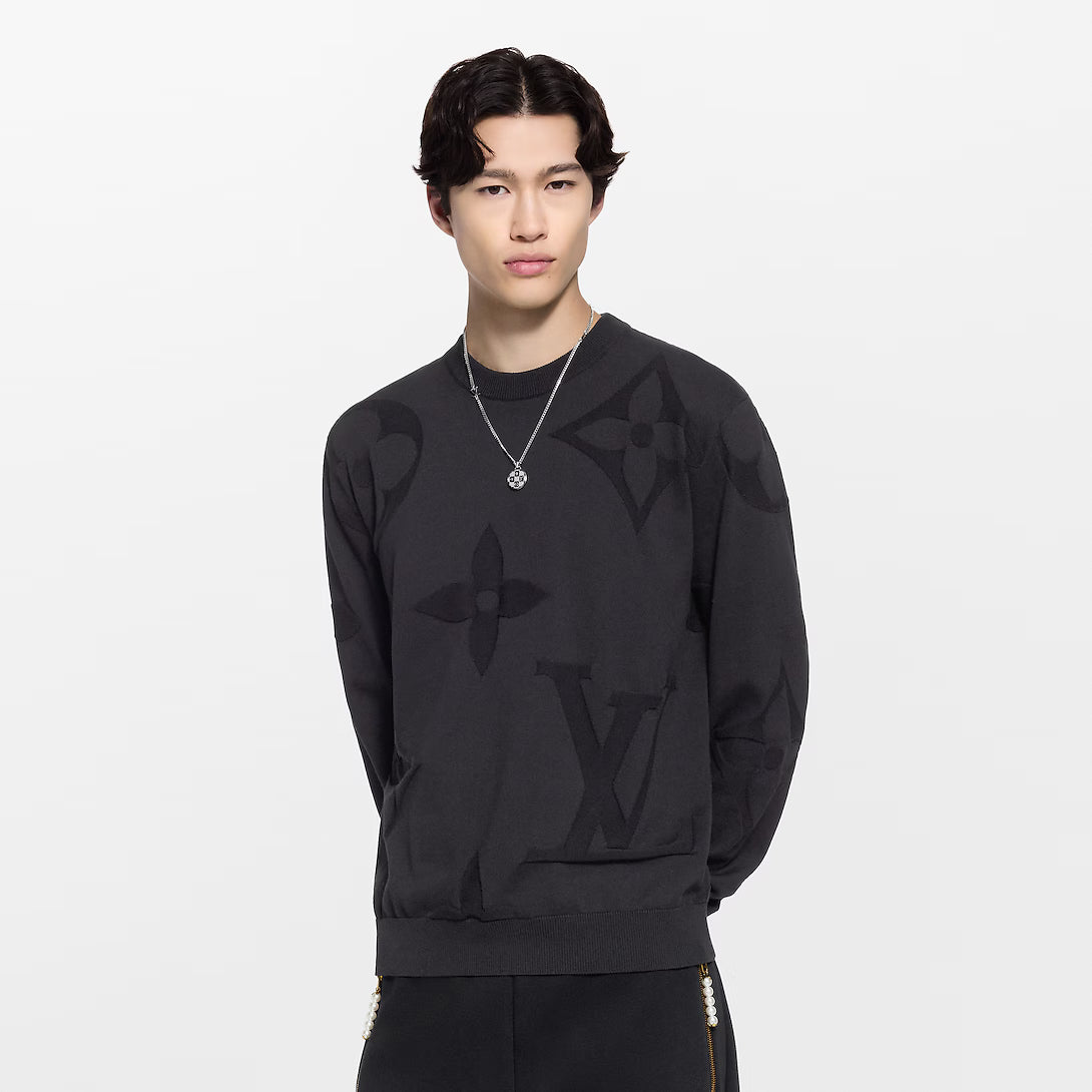 Monogram Long-Sleeved Cotton Crewneck