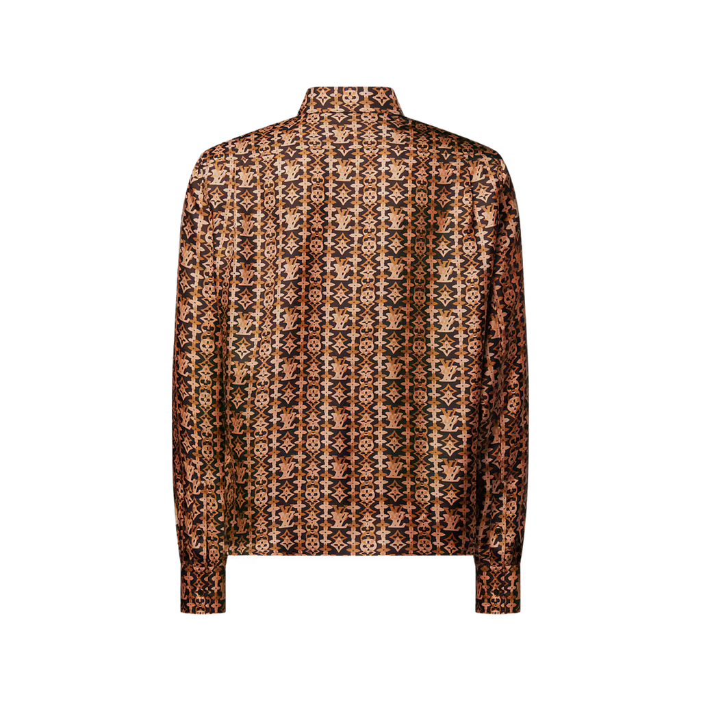Monogram Printed Long-Sleeved Silk Shirt