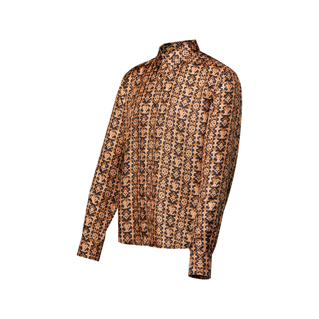 Monogram Printed Long-Sleeved Silk Shirt