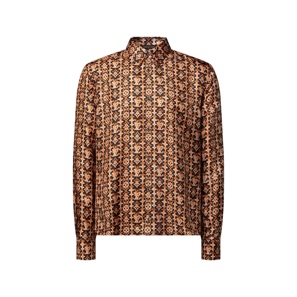 Monogram Printed Long-Sleeved Silk Shirt
